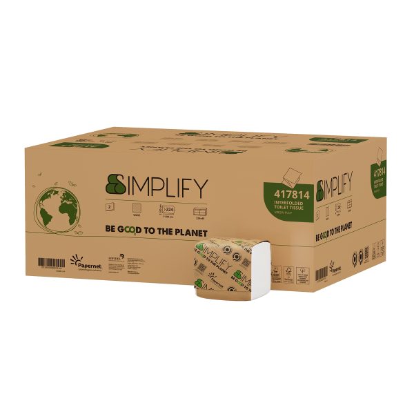 Hartie igienica alba bulk Papernet, pliata in V, 2 straturi 224 foi/pachet 40/bax – poza 1