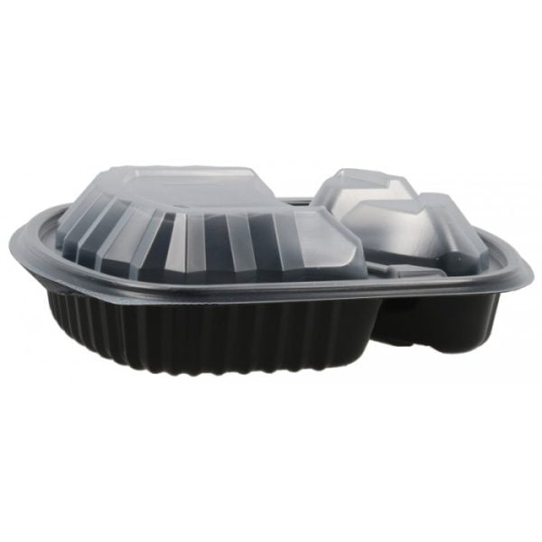 Caserole din PP negru + capac transparent, ovale 3 comp. 240X205 mm 250/set – poza 1