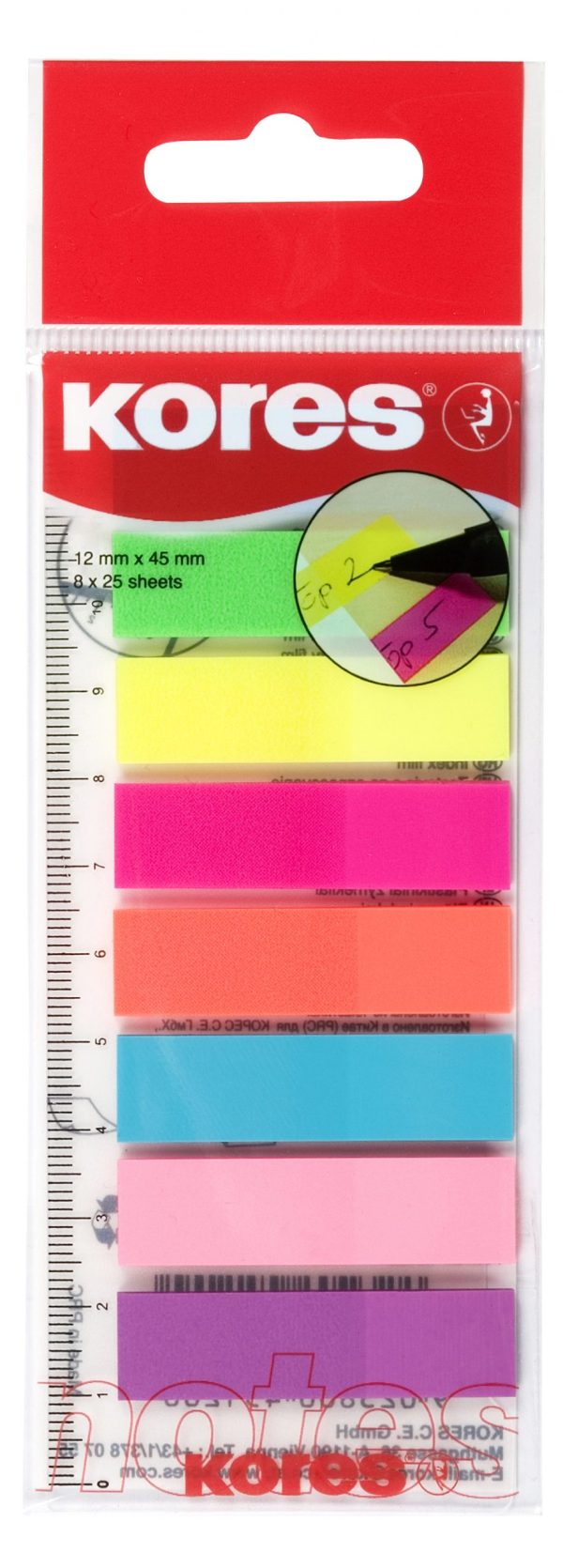 INDEX PLASTIC 12*45MM 8 CULORI*25 FILE RIGLA KORES – poza 1