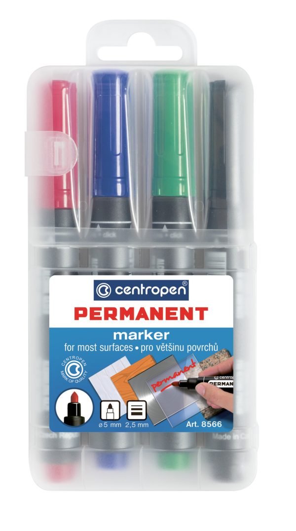 MARKER PERMANENT 4/SET VARF ROTUND 2.5MM 8566 CENTROPEN – poza 1