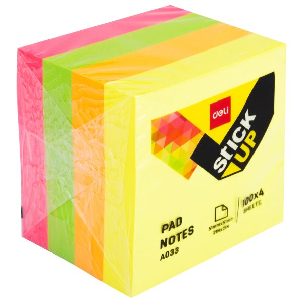 NOTES ADEZIV 51*51MM 4 CULORI NEON 400 FILE DELI – poza 1