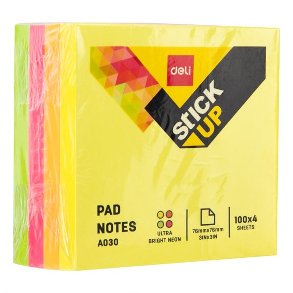 NOTES ADEZIV 76*76MM 4 CULORI NEON 400 FILE DELI – poza 1