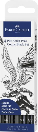 PITT ARTIST PEN SET 4 COMIC NEGRU FABER-CASTELL – poza 1