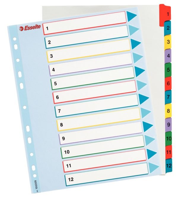 SEPARATOARE INDEX PLASTIC 1-12 REINSCRIPTIBIL ESSELTE – poza 1