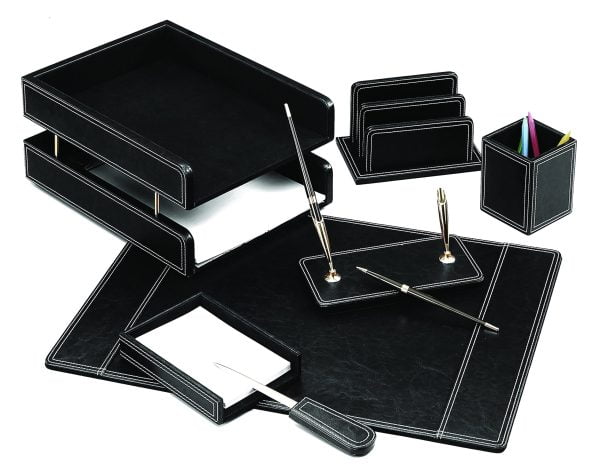 SET DE BIROU DIN PIELE NEGRU 7 PIESE – poza 1