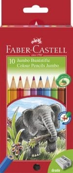 CREIOANE COLORATE 10 CULORI JUMBO+ASCUTITOARE FABER-CASTELL – poza 1