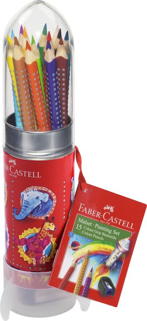 SET CADOU RACHETA 15 CREIOANE COLORATE GRIP + ASCUTITOARE  FABER – poza 1
