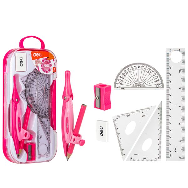 TRUSA GEOMETRIE 7 PIESE CUTIE PLASTIC ROZ DELI – poza 1