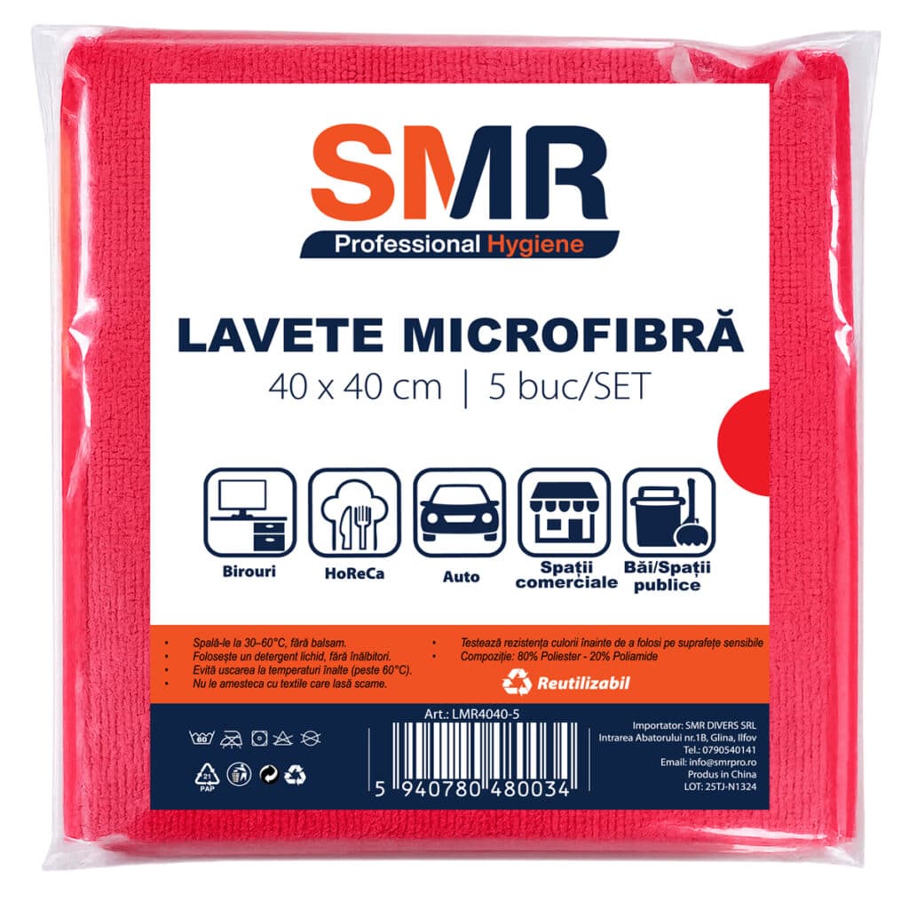 Lavete din microfibră roșii 40×40 cm, set 5 bucăți | SMR – poza 1