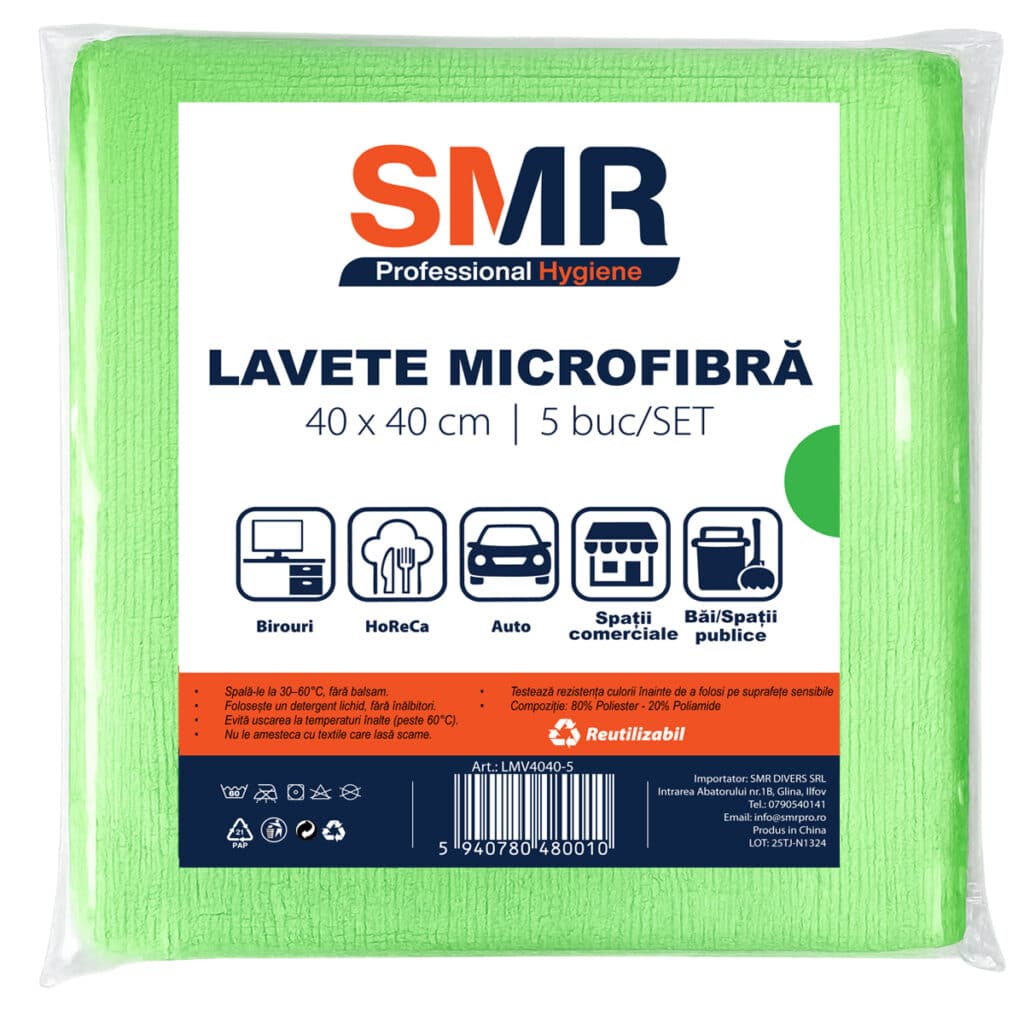 Lavete din microfibră verzi 40×40 cm, set 5 bucăți | SMR – poza 1