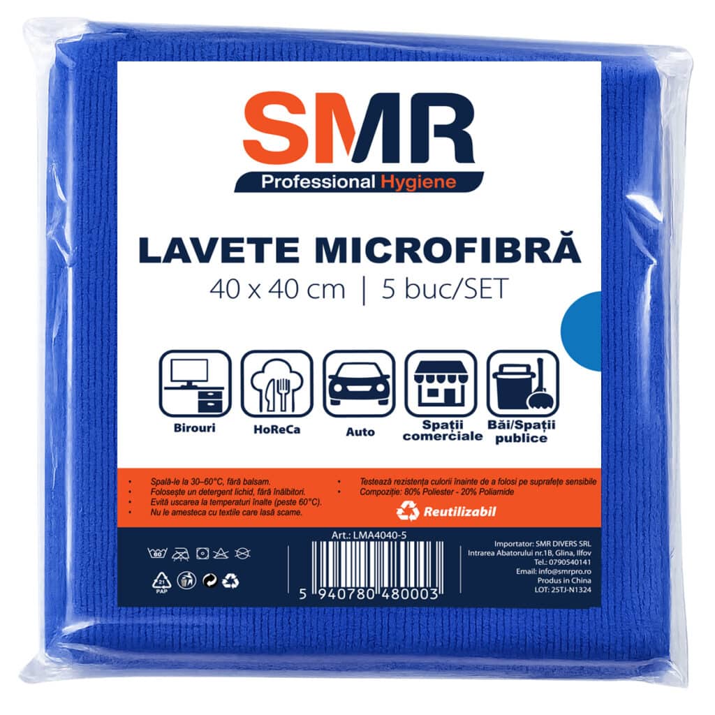 Lavete din microfibră albastre 40×40 cm, set 5 bucăți | SMR – poza 1