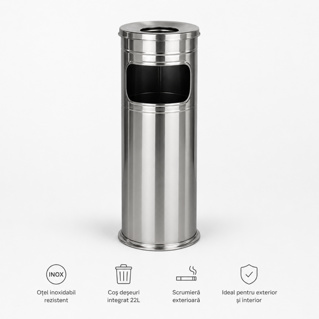 Scrumiera exterioara tip turn din inox Ø22 cm – poza 1