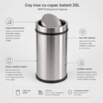 Cos de gunoi din inox cu capac batant 20 litri – poza 4