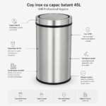 Cos de gunoi din inox cu capac batant 45 litri – poza 4
