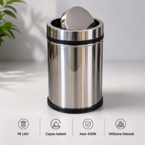 Cos de gunoi din inox cu capac batant 16 litri – poza 1