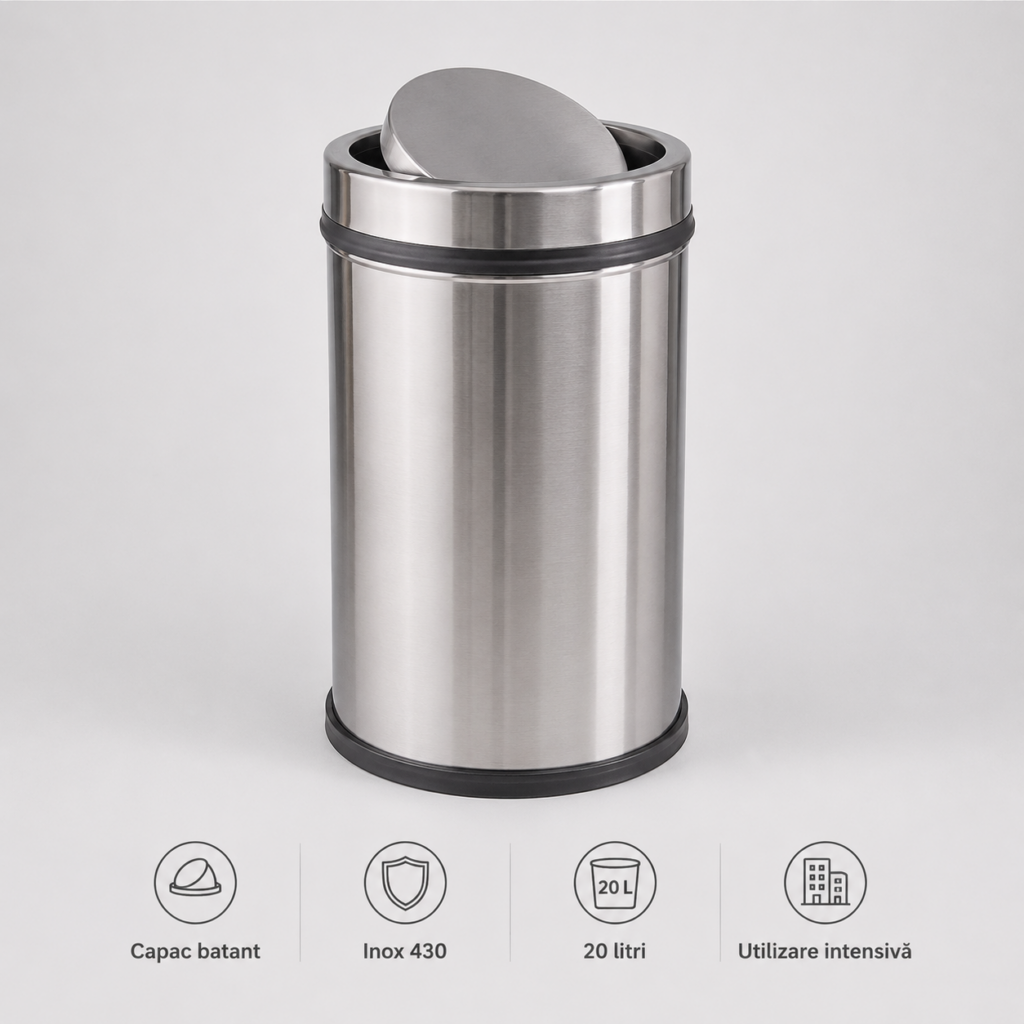 Cos de gunoi din inox cu capac batant 20 litri – poza 1