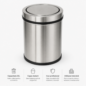 Cos de gunoi din inox cu capac batant 32 litri – poza 1