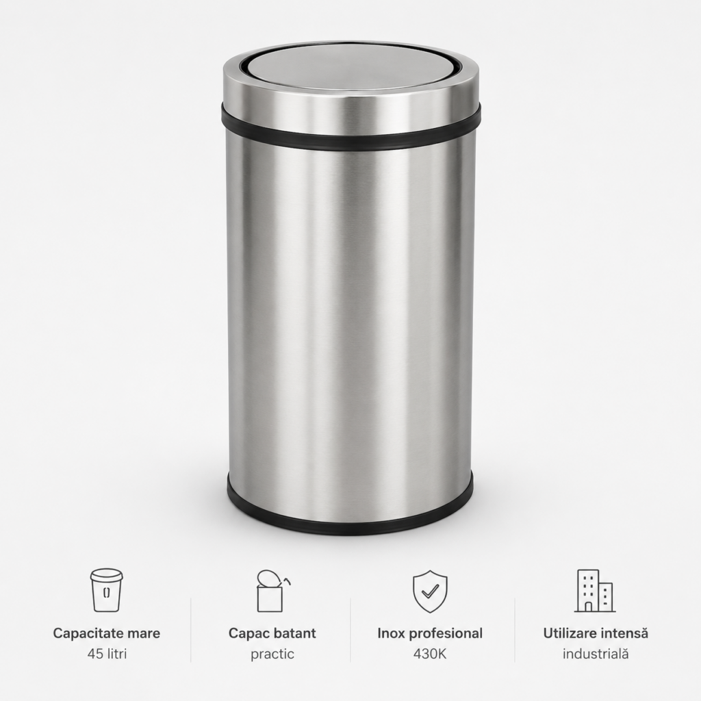 Cos de gunoi din inox cu capac batant 45 litri – poza 1