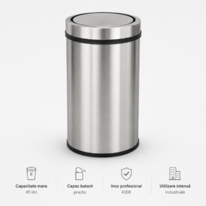 Cos de gunoi din inox cu capac batant 45 litri – poza 1