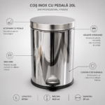 Cos de gunoi inox cu pedala 20 litri – poza 4
