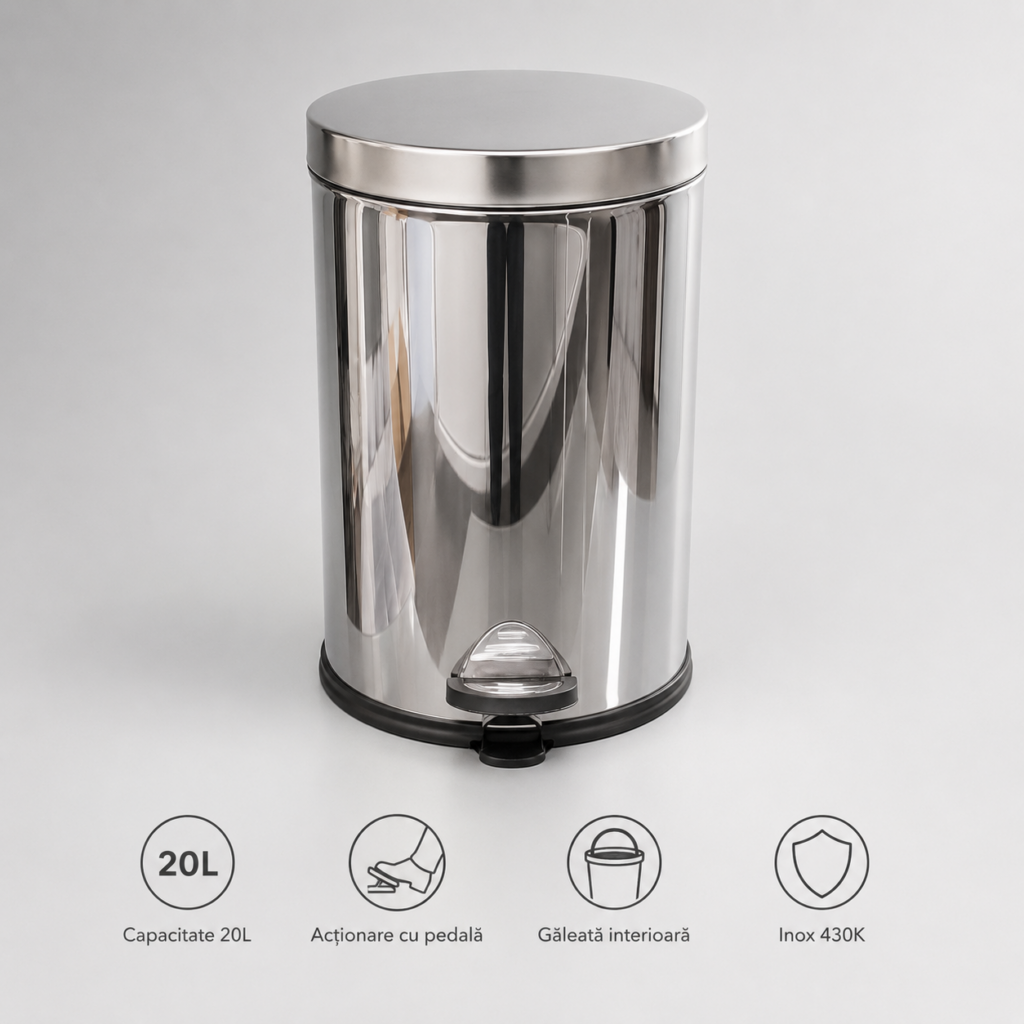 Cos de gunoi inox cu pedala 20 litri – poza 1