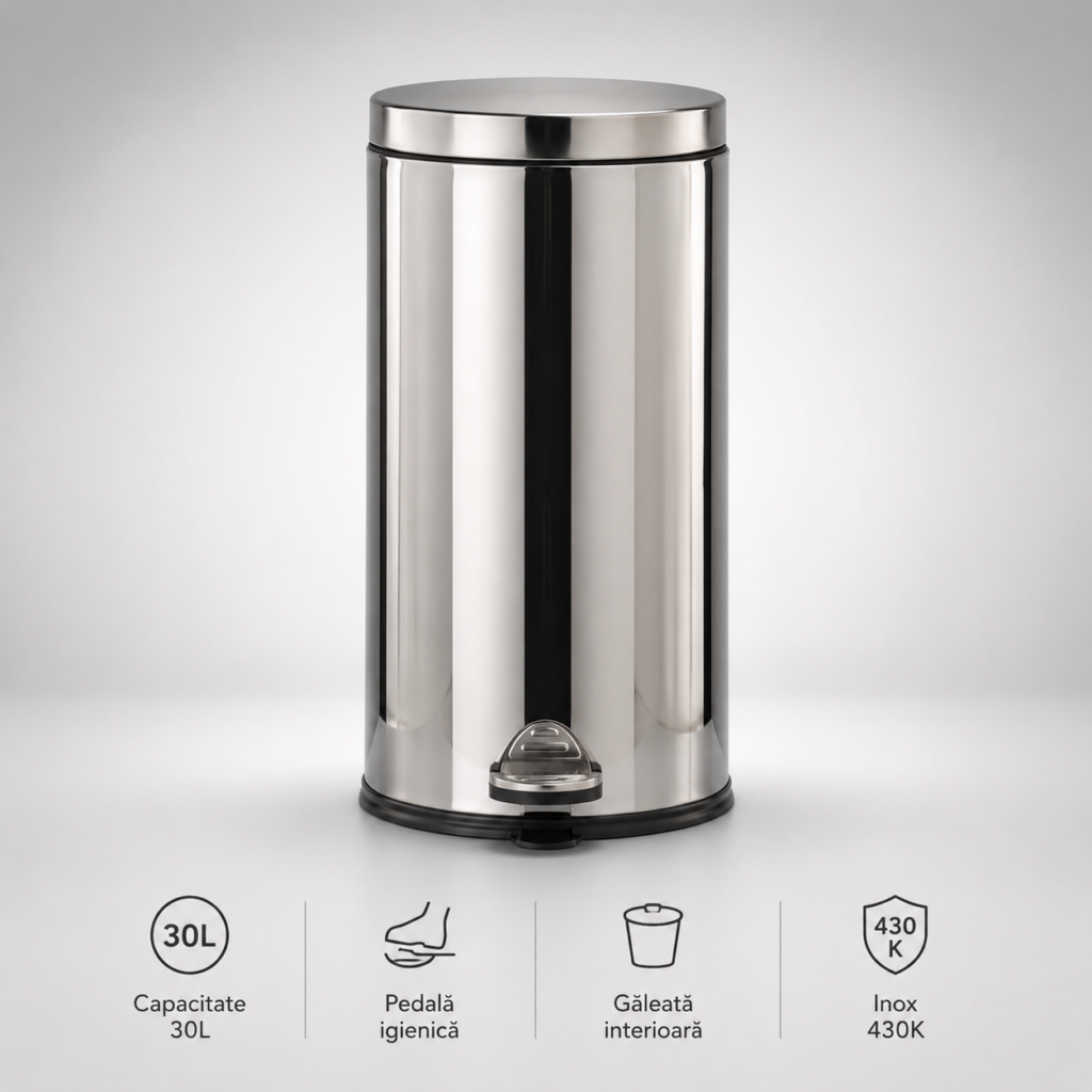Cos de gunoi inox cu pedala 30 litri – poza 1