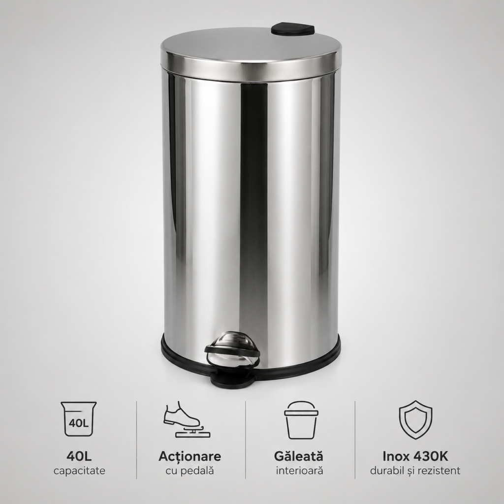 Cos de gunoi inox cu pedala 40 litri – poza 1