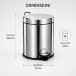 Cos gunoi inox 5 litri - cu pedala – poza 3