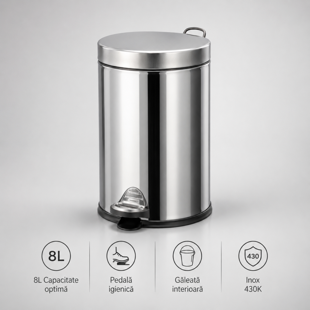 Cos de gunoi inox cu pedala 8 litri – poza 1