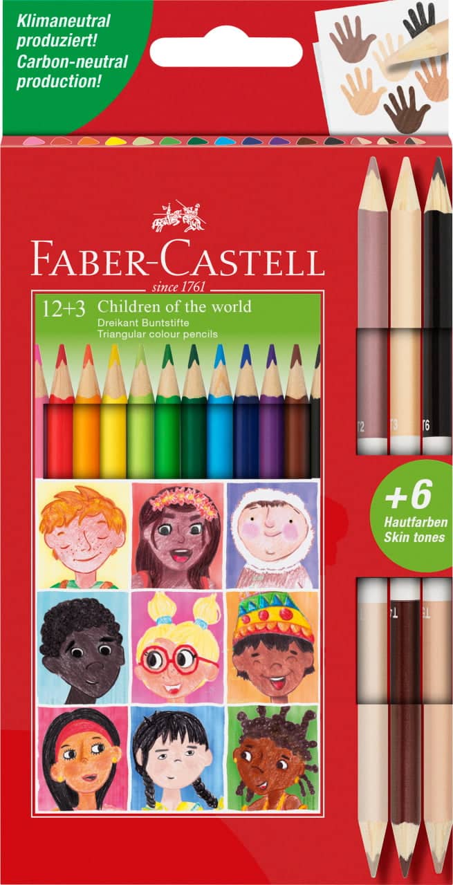CREIOANE COLORATE 12+3 CR. BICOLORE PIELE CHILDREN OF THE WORLD FABER-CASTELL – poza 1