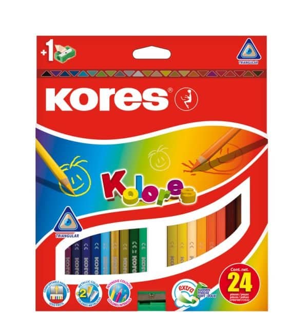 CREIOANE COLORATE 24 CULORI + ASCUTITOARE TRIUNGHIULARE KORES – poza 1