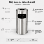 Scrumiera exterioara tip turn din inox Ø28 cm – poza 3