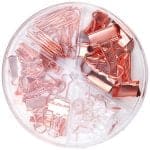 SET ACCESORII BIROU (AGRAFE, CLIPSURI, PIONEZE) AURIU DELI – poza 2
