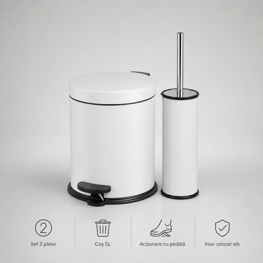 Set de 2 piese din inox colorat pentru baie - Alb – poza 1