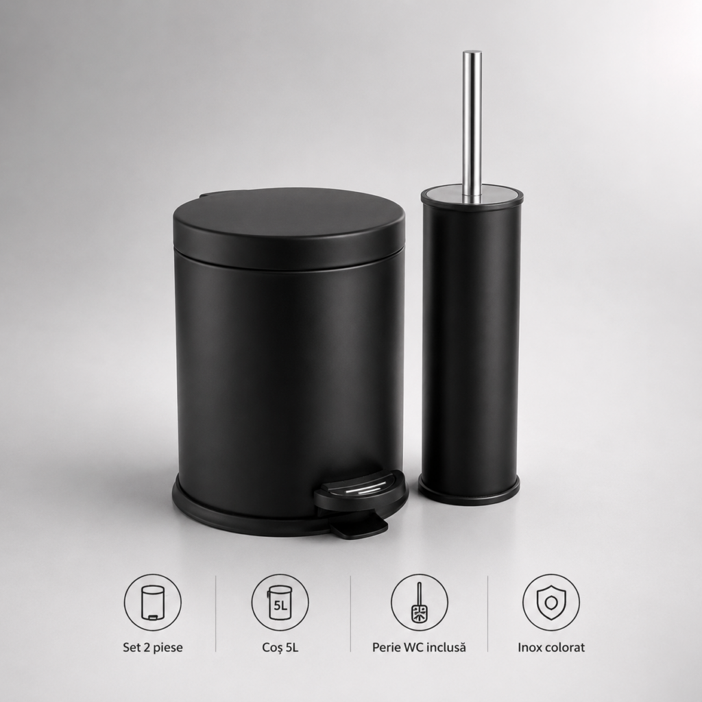 Set de 2 piese din inox colorat pentru baie - Negru – poza 1