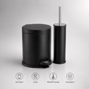 Set de 2 piese din inox colorat pentru baie - Negru – poza 1