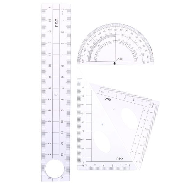 SET GEOMETRIE 4 PIESE CUTIE PLASTIC G01903 DELI – poza 2