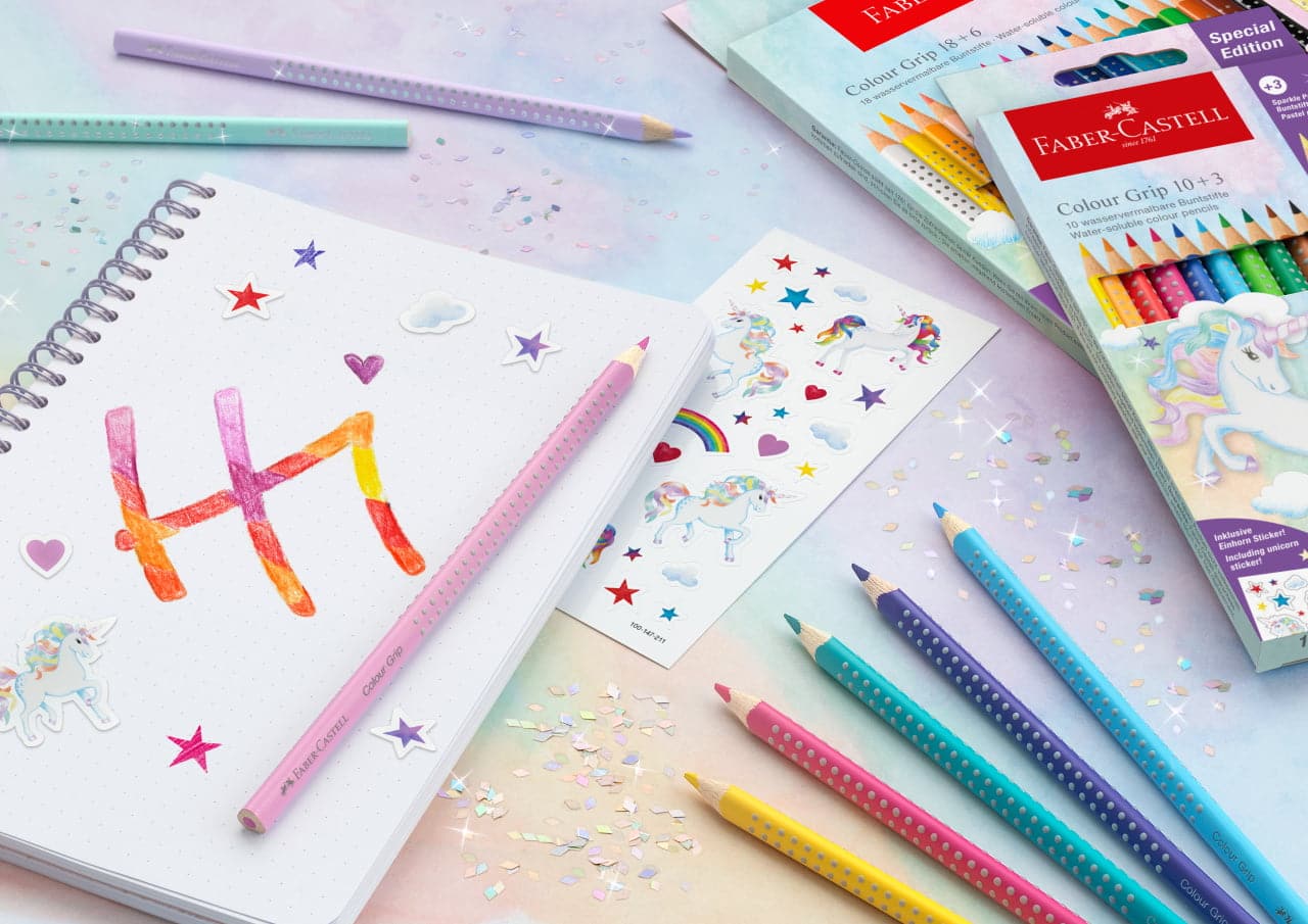 SET PROMO CREIOANE COLORATE 18+6 CULORI GRIP 2001 UNICORNI FABER-CASTELL – poza 2