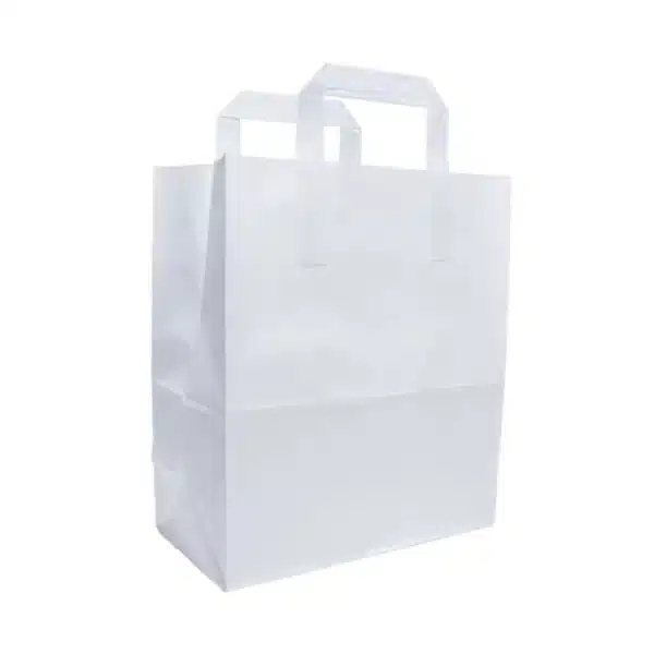 Sacose hartie, netiparite, albe, cu maner flat, 26x17x28.5 250buc/bax – poza 1