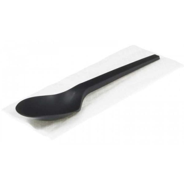 Set tacamuri din CPLA ambalate in PLA, negre, UNIS-L, lingura + servetel /50 5/BX – poza 2