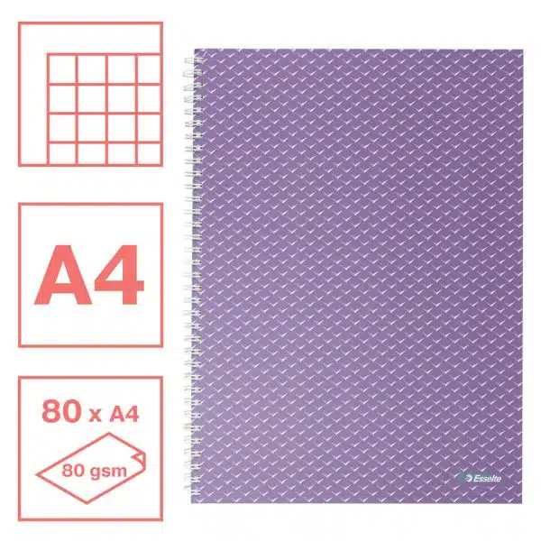 CAIET BIROU SPIRA A4 80F AR LAVANDA COPERTA CARTON COLOUR'BREEZE ESSELTE – poza 2