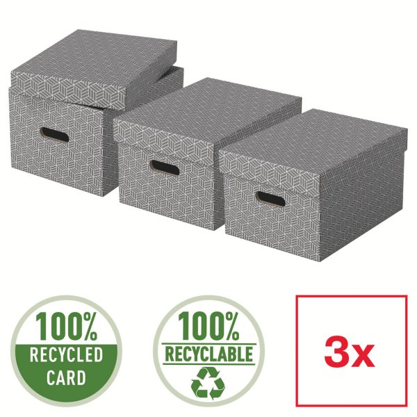 CUTIE DEPOZITARE CU CAPAC 36*26*20CM GRI RECYCLED FSC 3/SET ESSELTE – poza 2