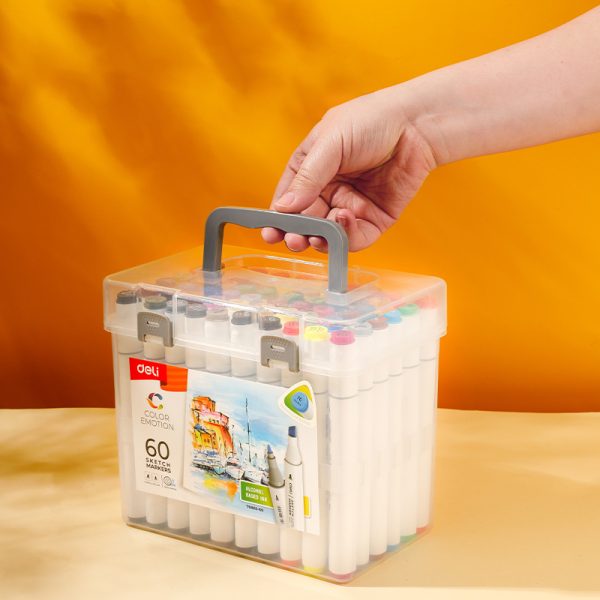 SET 24 MARKERE SKETCHING VARF DUBLU ROTUND 1MM/TESIT 7MM CUT PLASTIC COLOR EMOTION DELI – poza 3