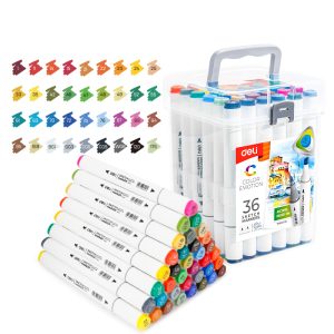SET 36 MARKERE SKETCHING VARF DUBLU ROTUND 1MM/TESIT 7MM CUT PLASTIC COLOR EMOTION DELI – poza 1