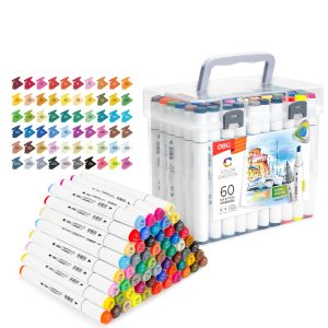 SET 60 MARKERE SKETCHING VARF DUBLU ROTUND 1MM/TESIT 7MM CUT PLASTIC COLOR EMOTION DELI – poza 1