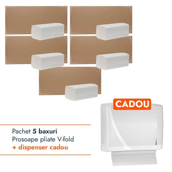 Pachet Prosoape pliate V-fold + Dispenser Alb CADOU – poza 1