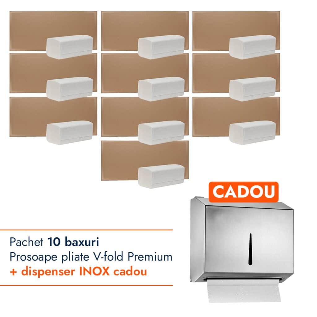 Pachet Prosoape pliate V-fold Premium + Dispenser INOX CADOU – poza 1
