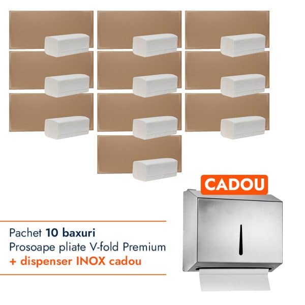 Pachet Prosoape pliate V-fold Premium + Dispenser INOX CADOU – poza 1
