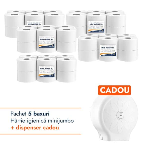 Pachet Hartie igienica minijumbo + Dispenser Alb CADOU – poza 1