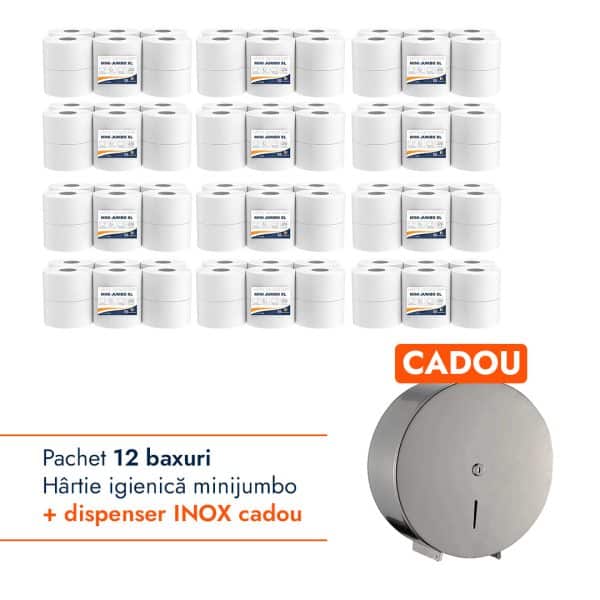Pachet Hartie igienica minijumbo + Dispenser INOX CADOU – poza 1